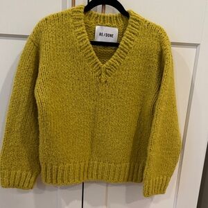 Re/Done 50s V Neck Alpaca-blend Jumper Pullover Sweater Chartreuse xs/s